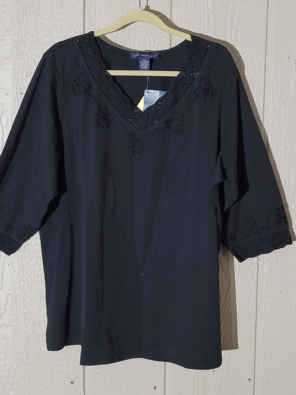 Susan Graver Black Embroidered V-Neck Tunic